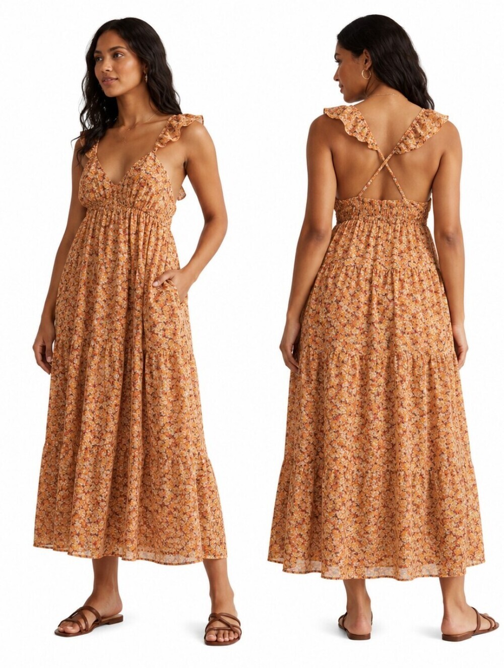 Madewell Georgette Ruffle Sleeve Tiered Daisy Meadow Floral Midi Dress 10 NWT